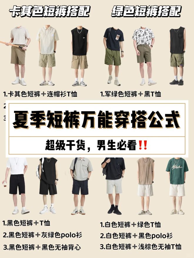 短裤万能穿搭公式！百家乐平台男生夏季